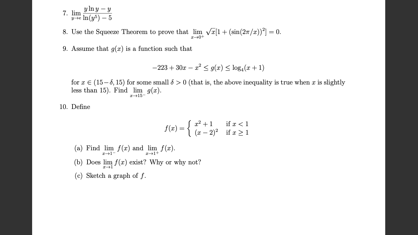 Calculus I Assignment 1.6 For questions 1 to 7, evaluate the limit
