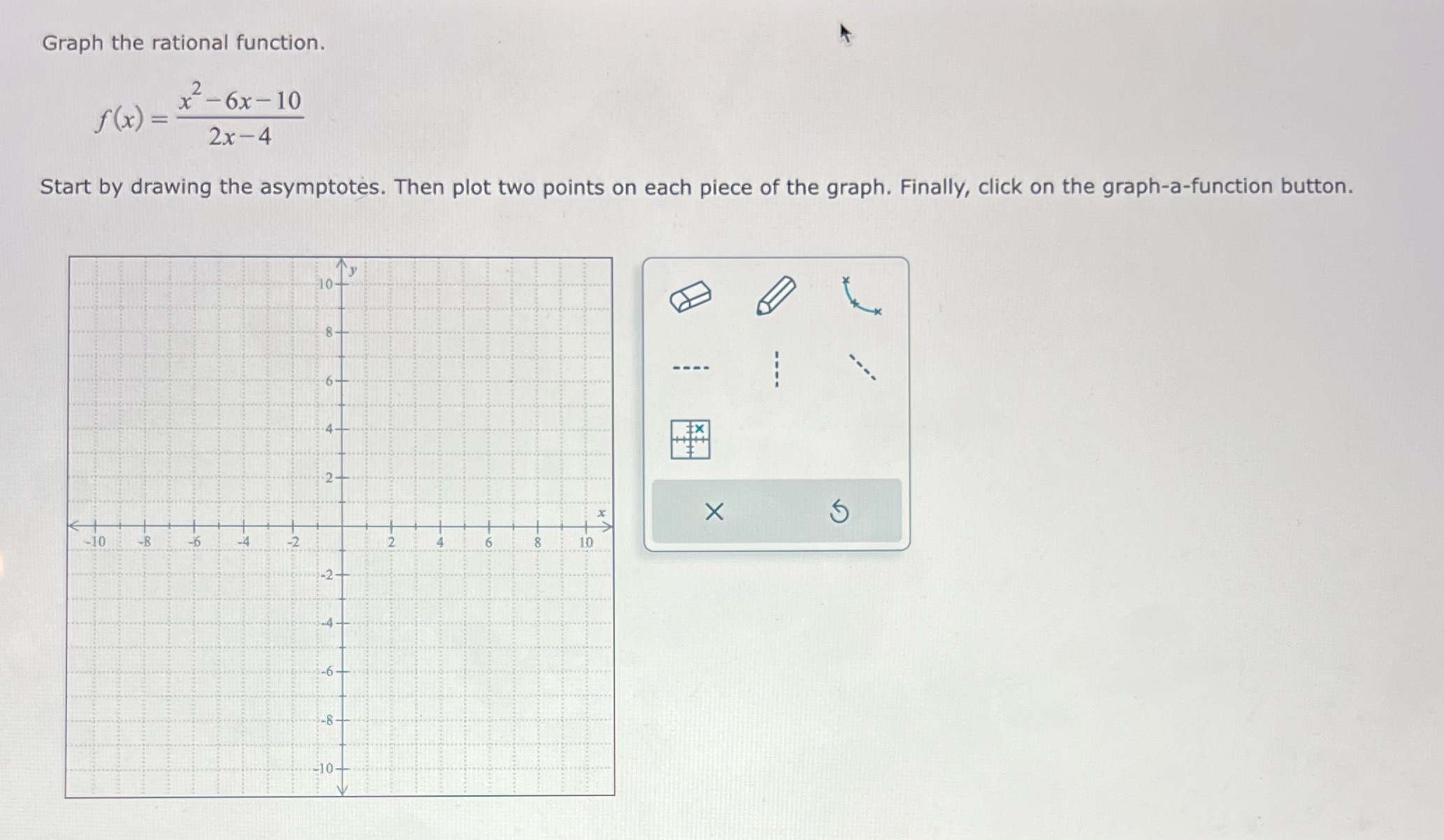 Please help graph the rational function Graph the rational function. f (