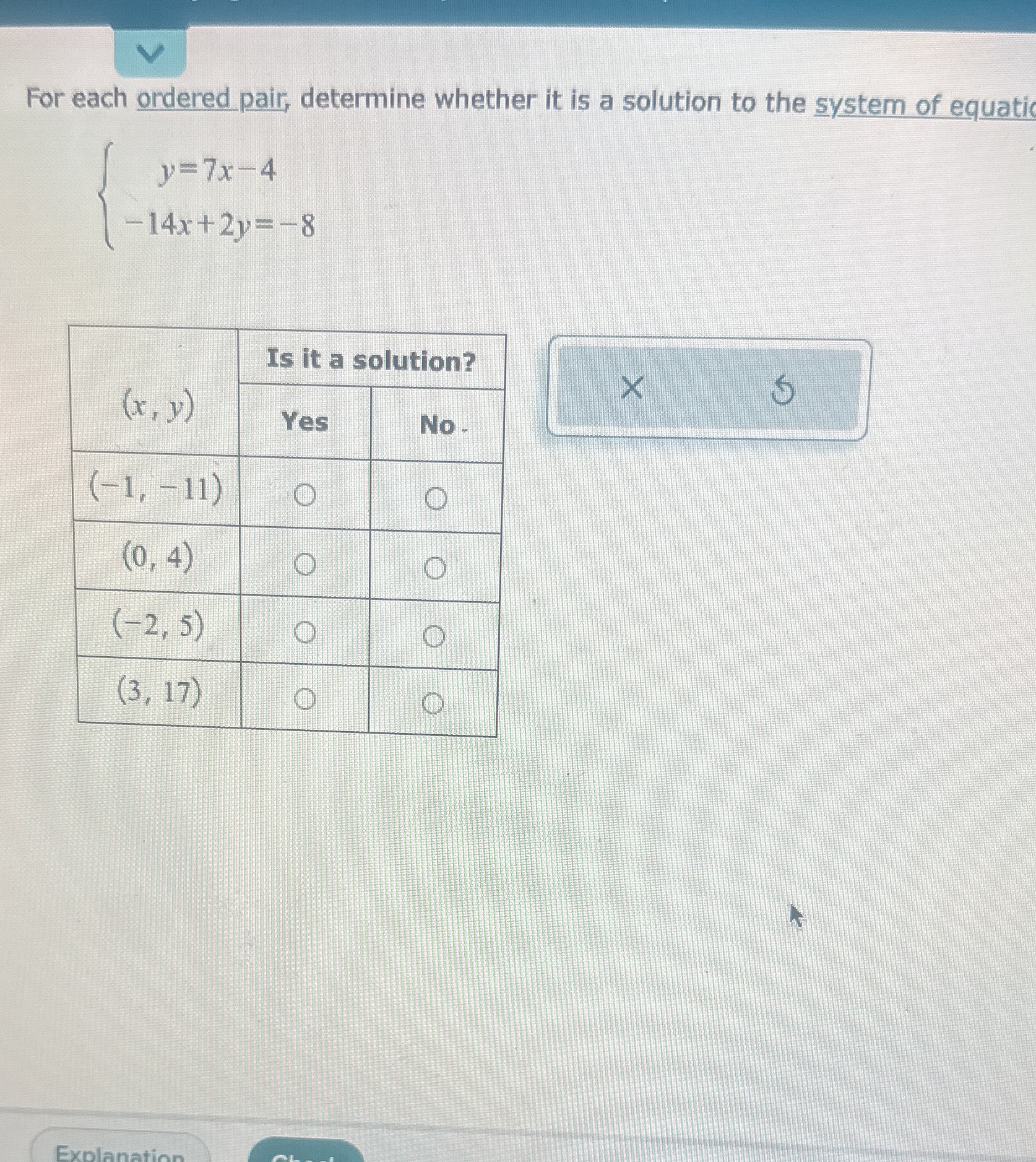  For each ordered pair, determine whether it is a solution to