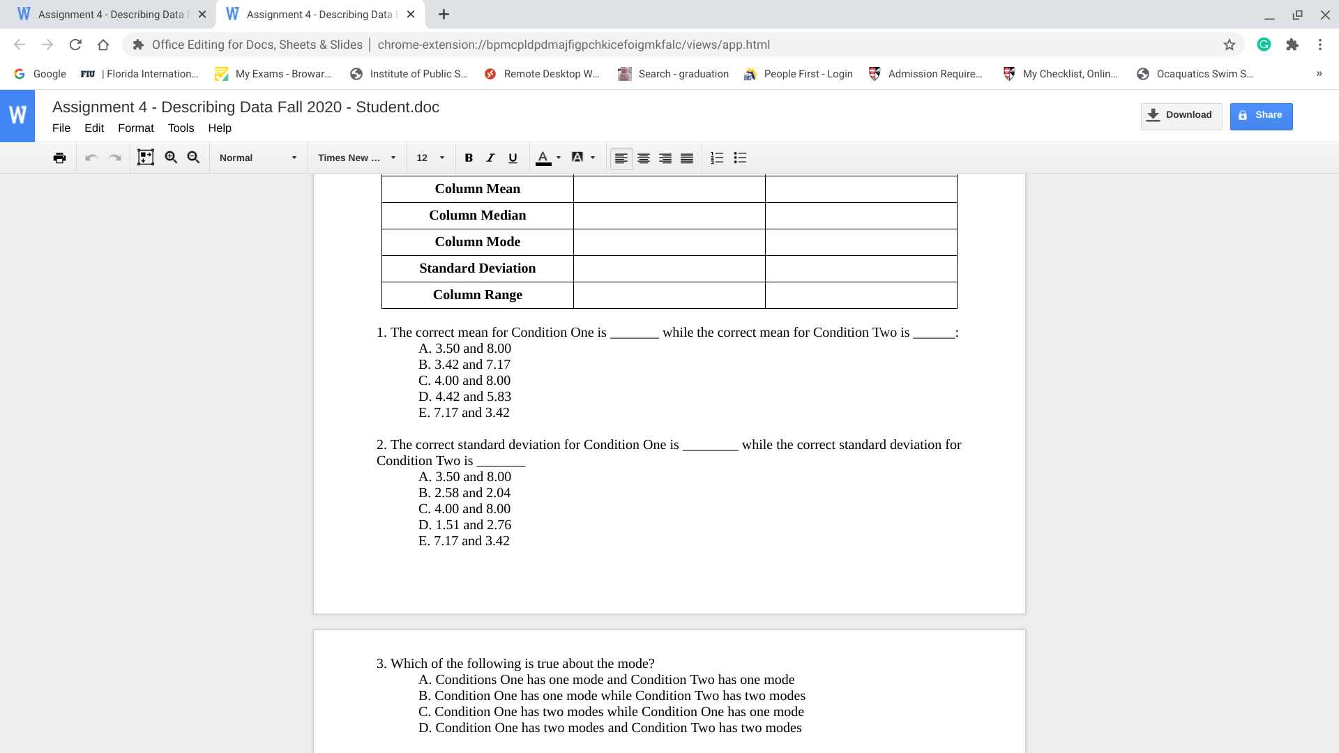 W Assignment 4 - Describing Data F X W Assignment 4 -