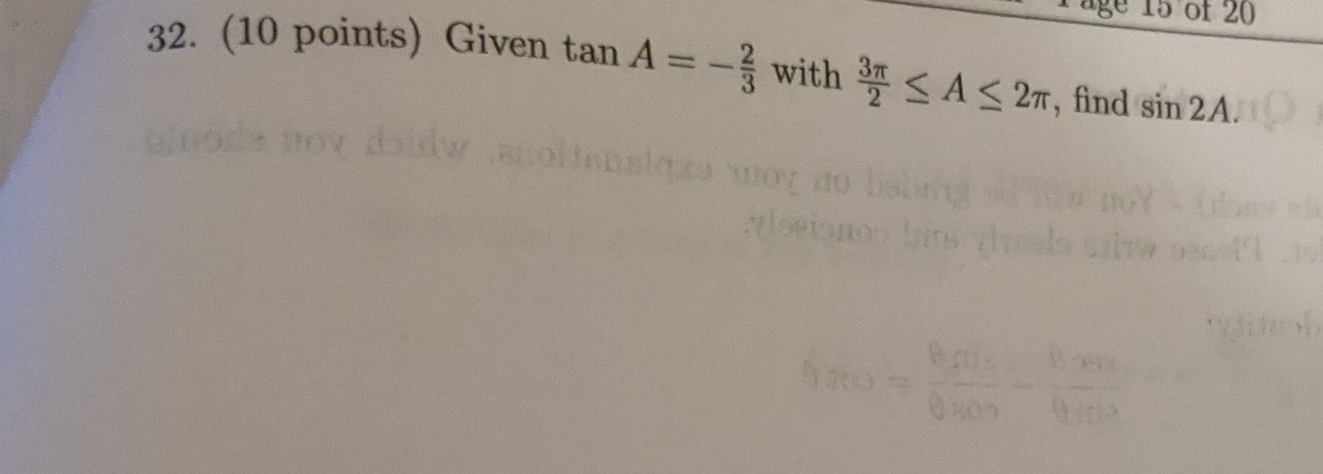 True B. False29. (10 points) The equation of the following graph is