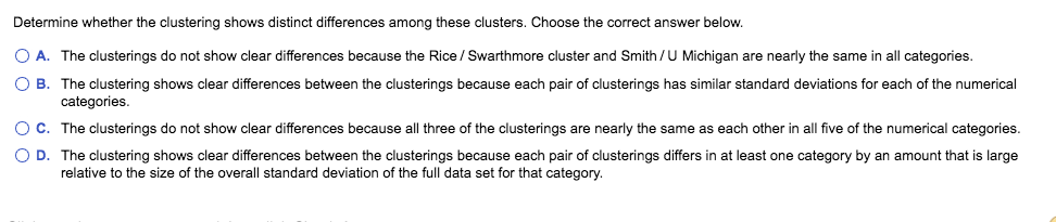 After Second Clustering table, find the average and standard deviations of each