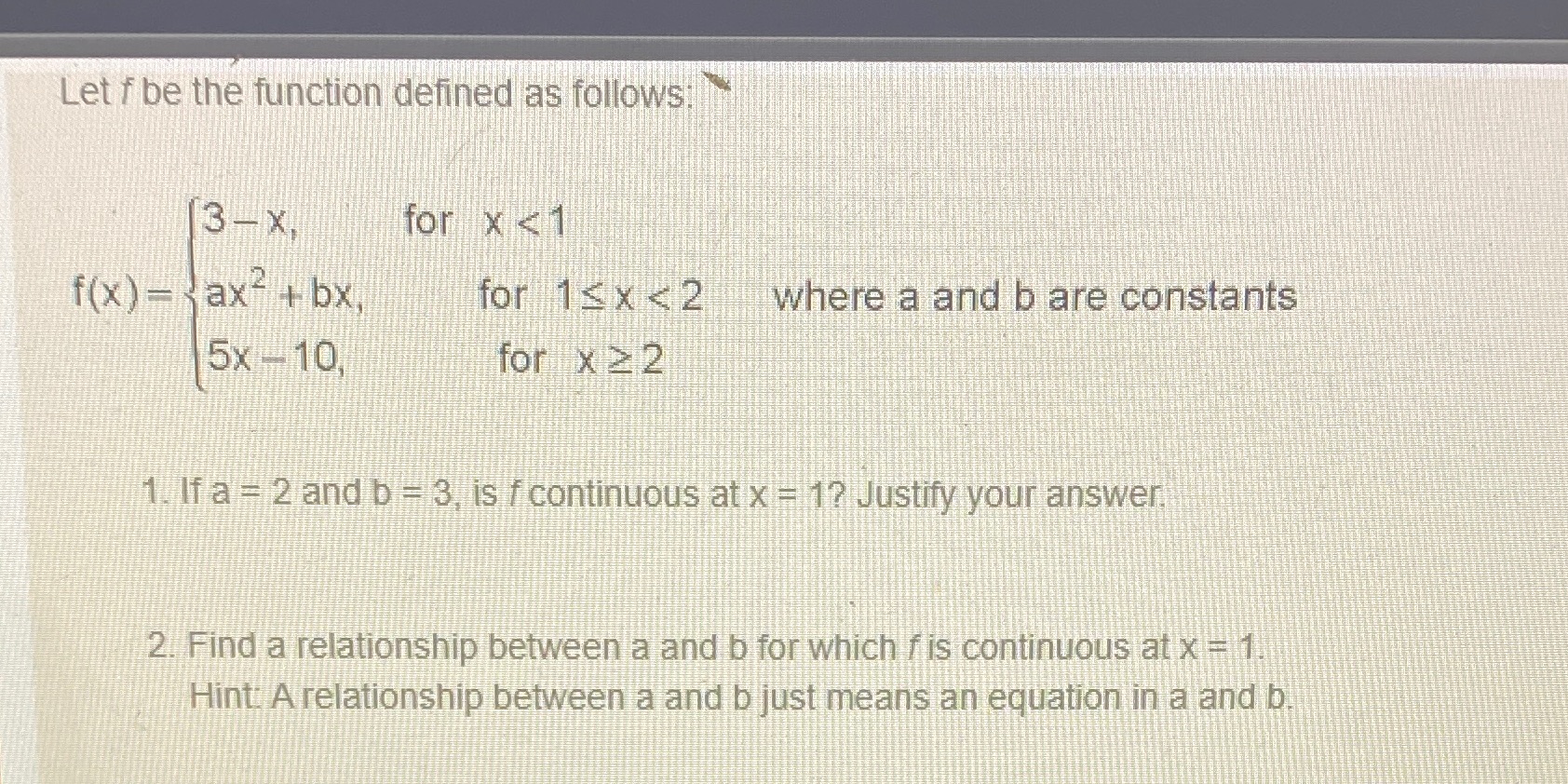 Problem 2. How do I set up equation? Let f be the