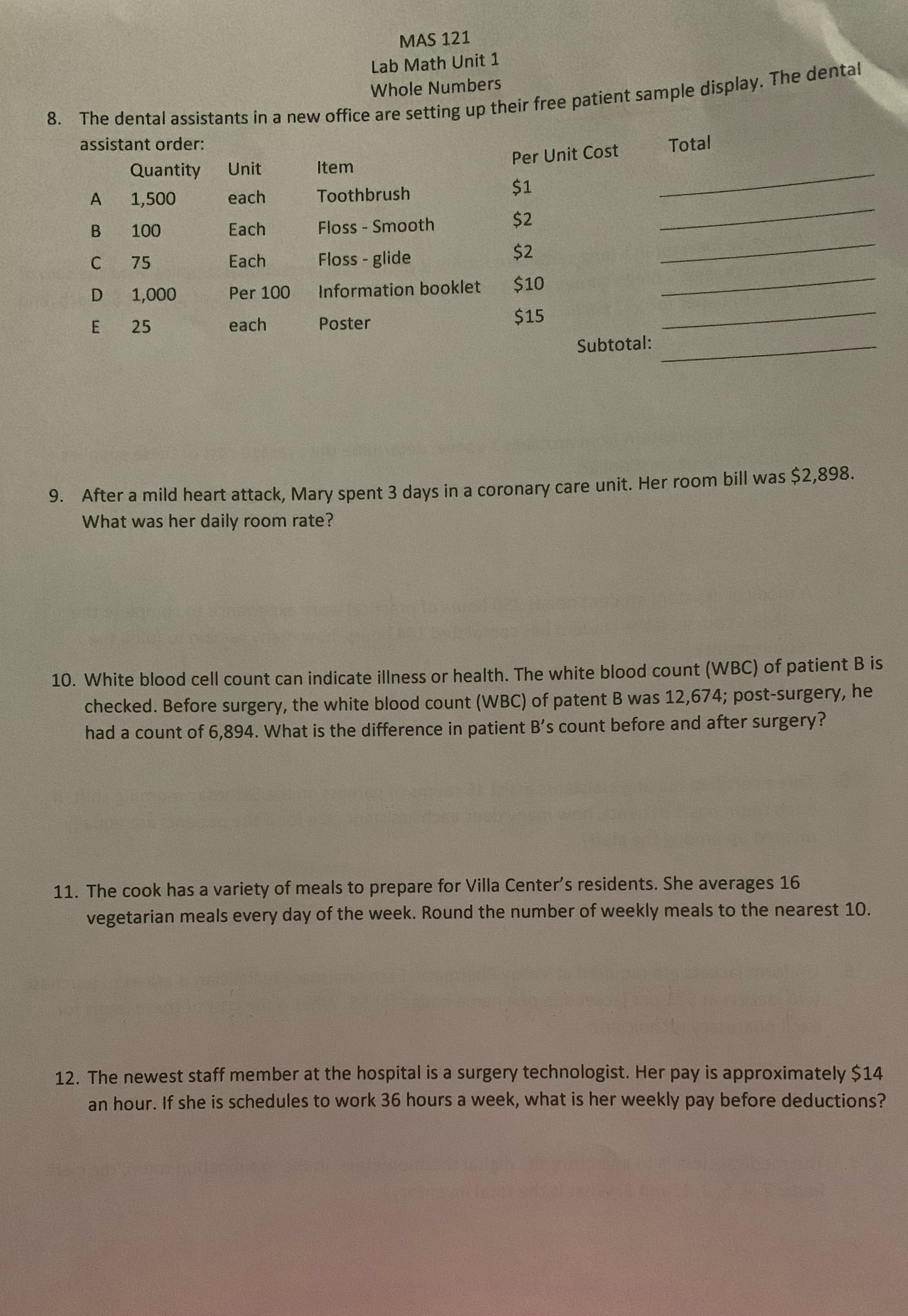 Really stuck please help :( MAS 121 Lab Math Unit 1 Whole