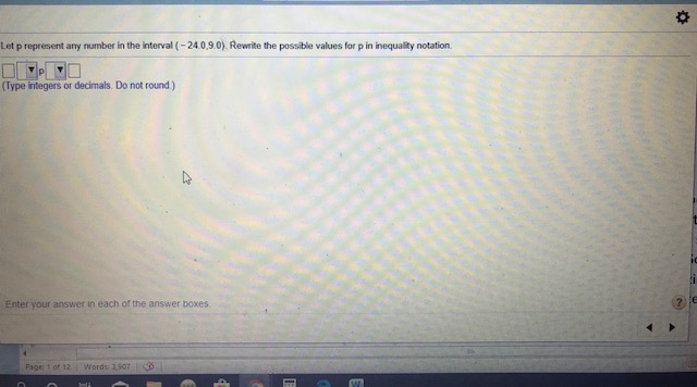 Rewrite the possible values for p in inequality notation. Let p represent