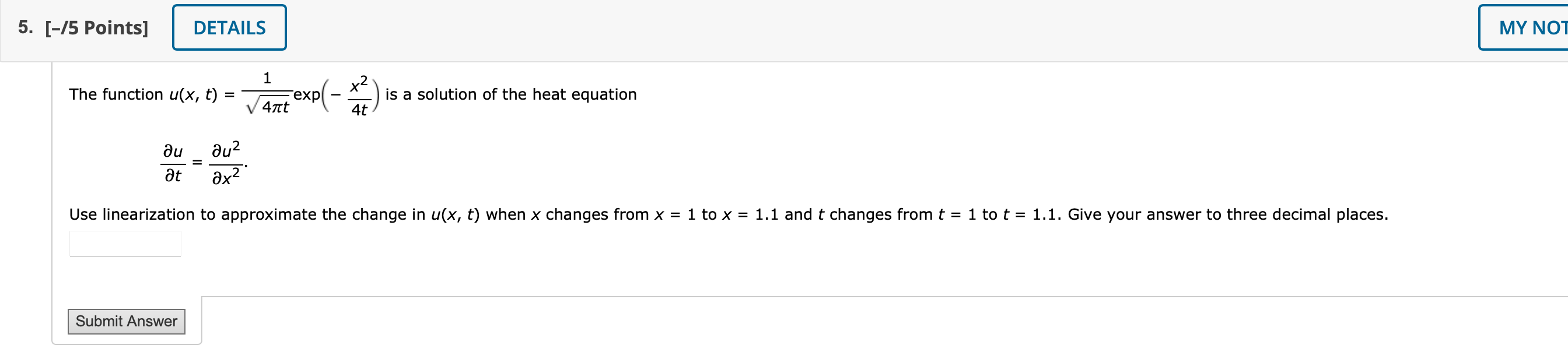  . [-/5 Points] DETAILS MY NO'I 1 2 The function u(x,