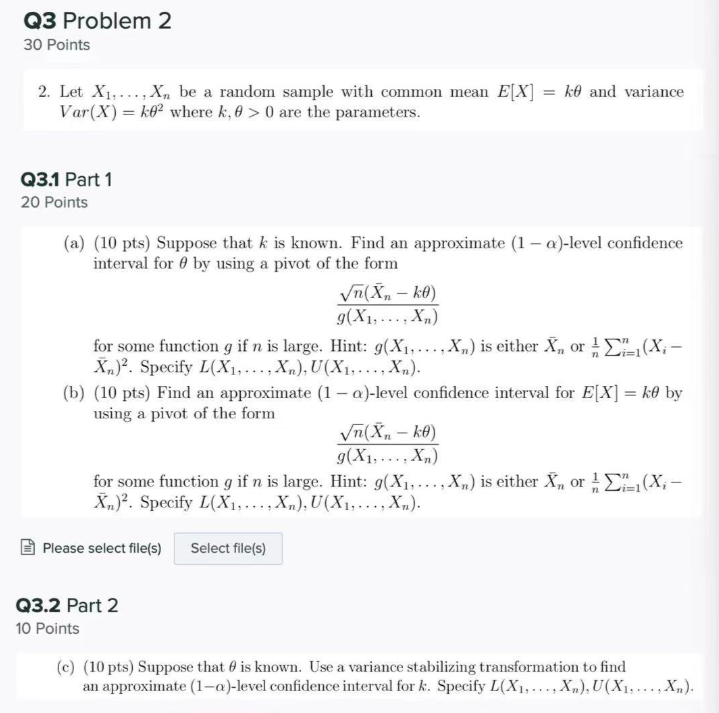 Q3 Problem 2 30 Points 2. Let X1, . .., Xn