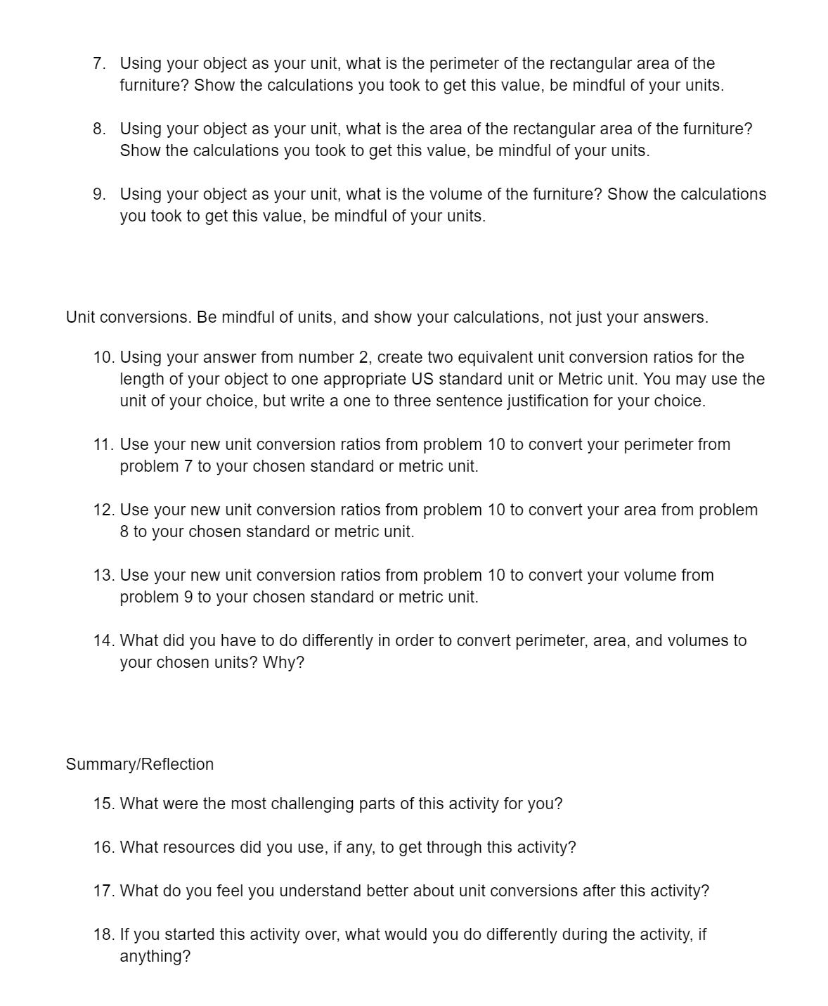 skills by applying concepts of measurement to real world or classroom problems.
