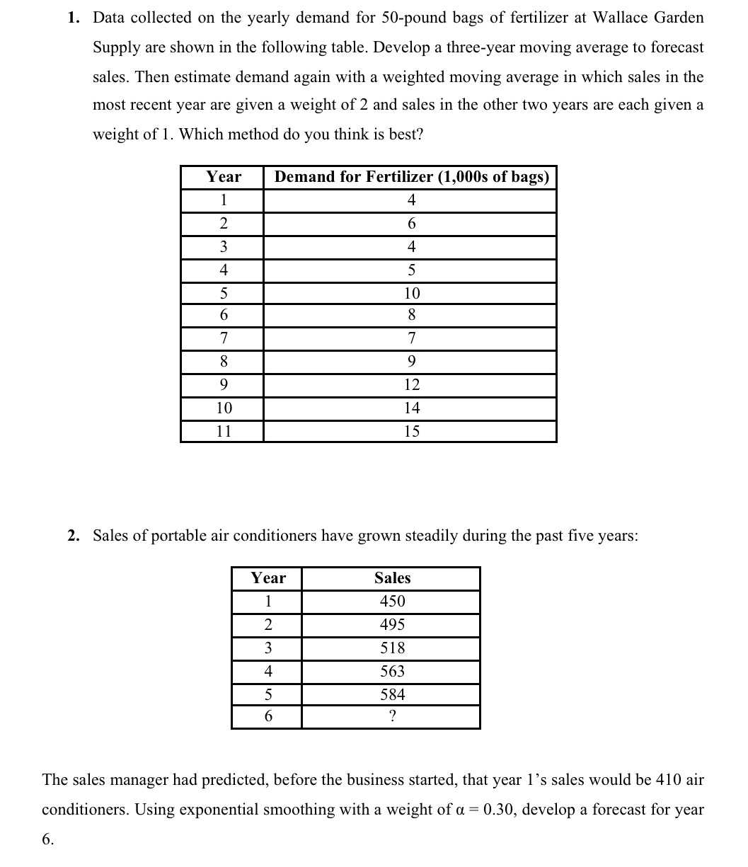 Quantitative analysis 1. Data collected on the yearly demand for 50-pound bags