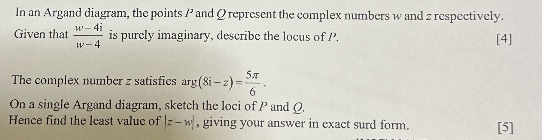  In an Argand diagram, the points P and O represent the