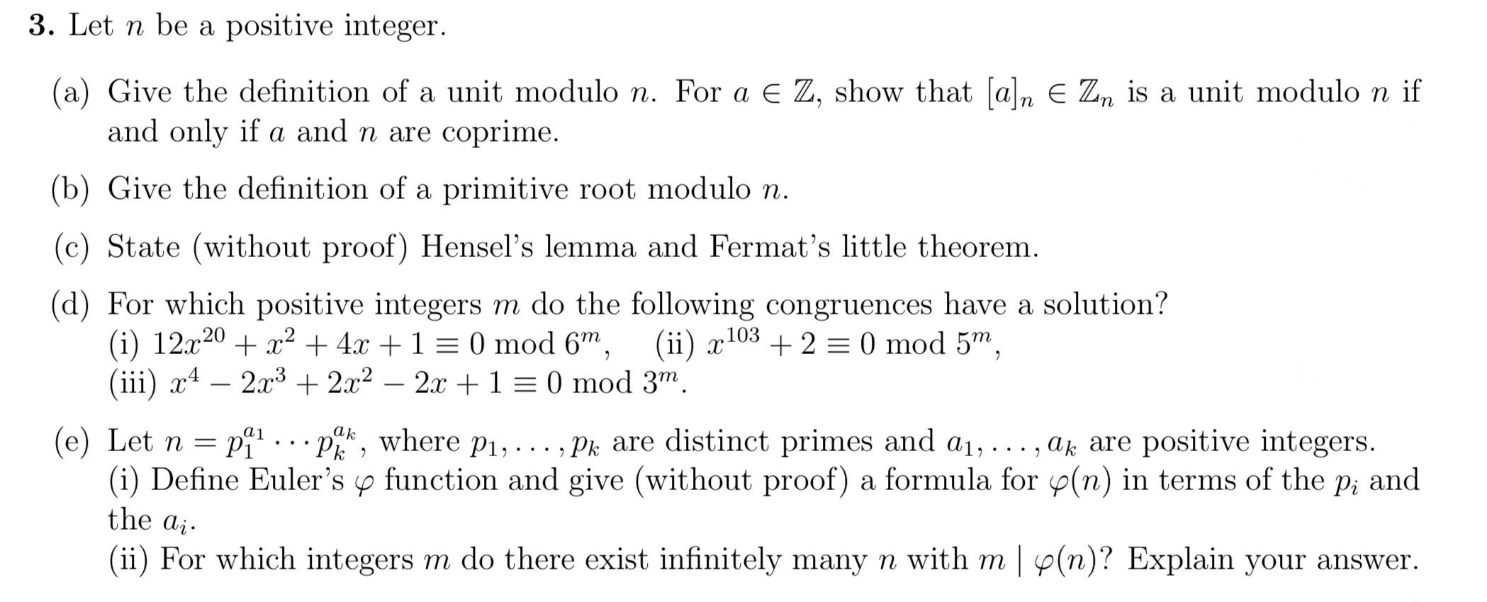  3. Let n be a positive integer. (a) Give the definition