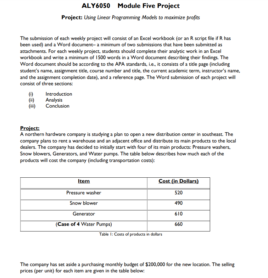  ALYGOSU Module Five Project Project: Using Linear Programming Models to maximize