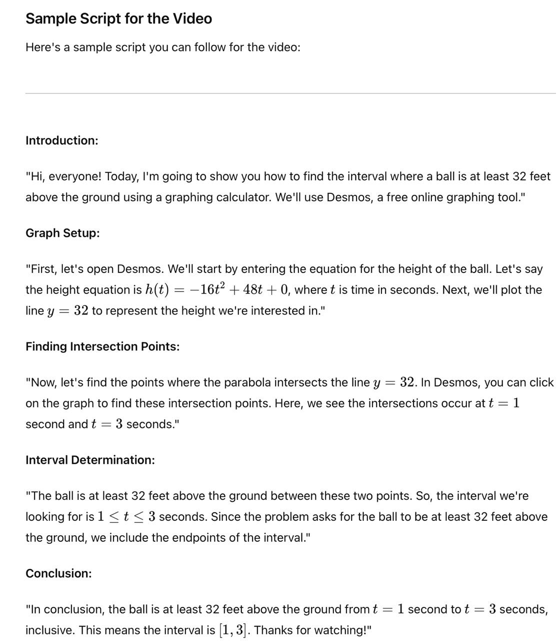 is at least 32 feet above the ground. This video should include