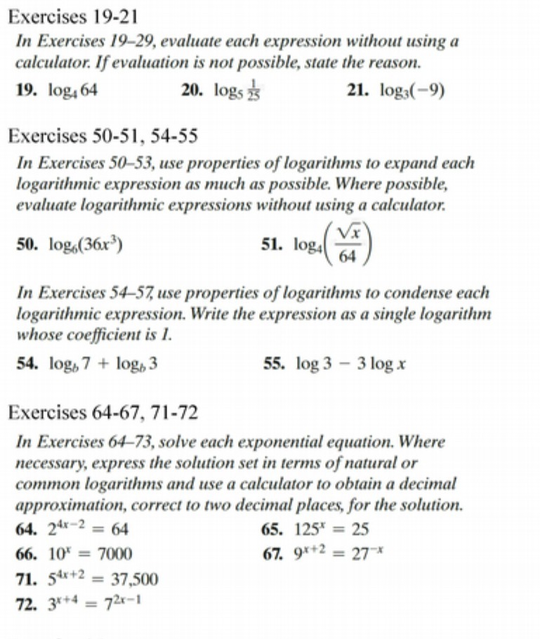  Exercises 19-21 In Exercises 19-29, evaluate each expression without using a