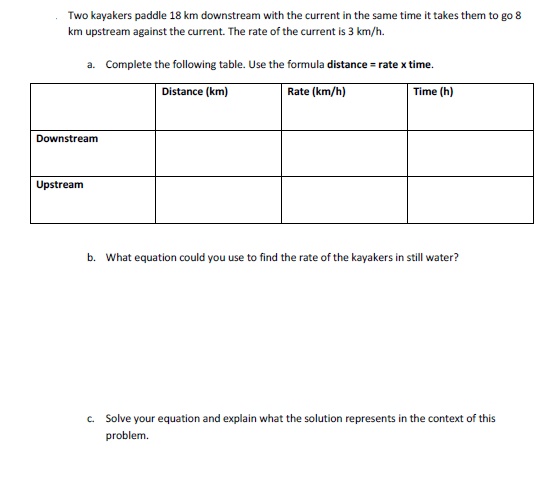 Need some help explaining this question Two kayakers paddle 18 km downstream