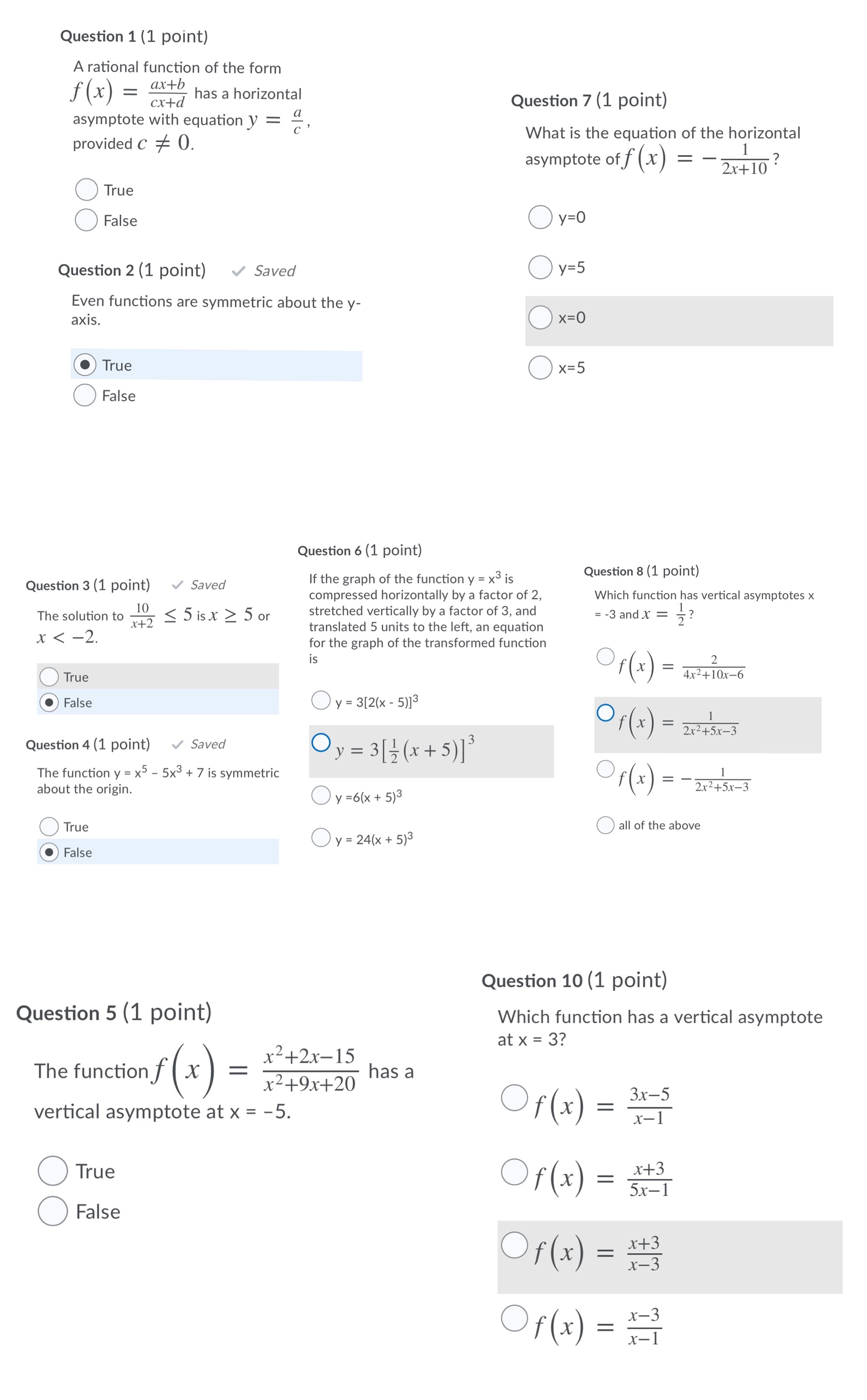 Advance function just the answer 1 to 10 Question 1 (1 point)