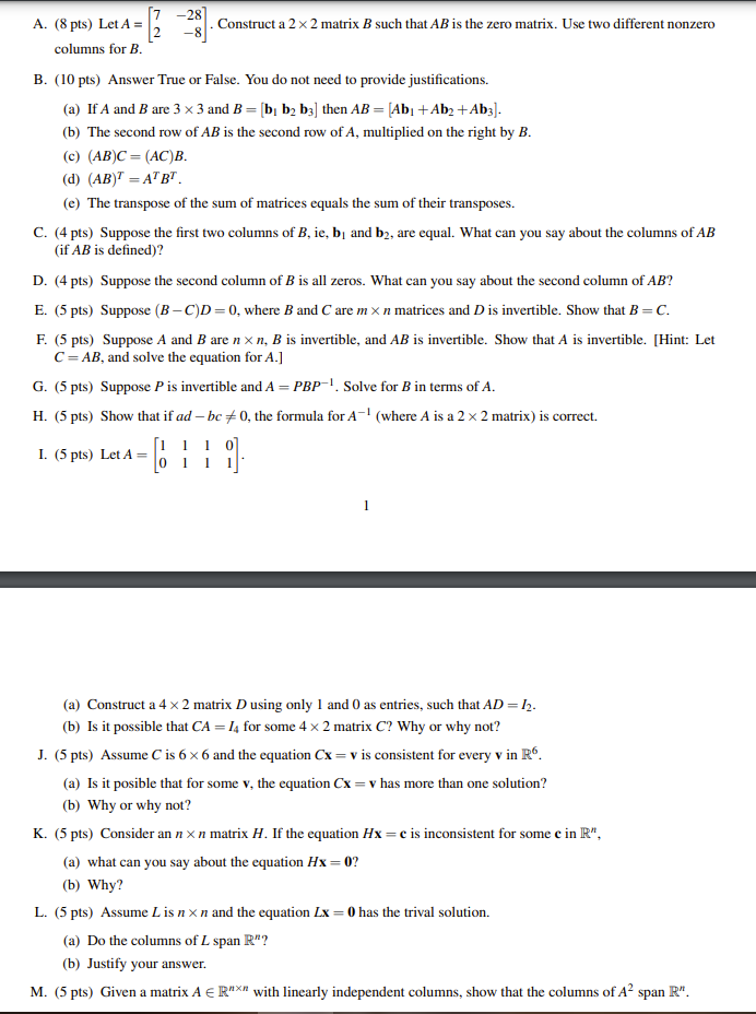  7 28 A. (Bpts) LetA= 3 g . Construct a 2