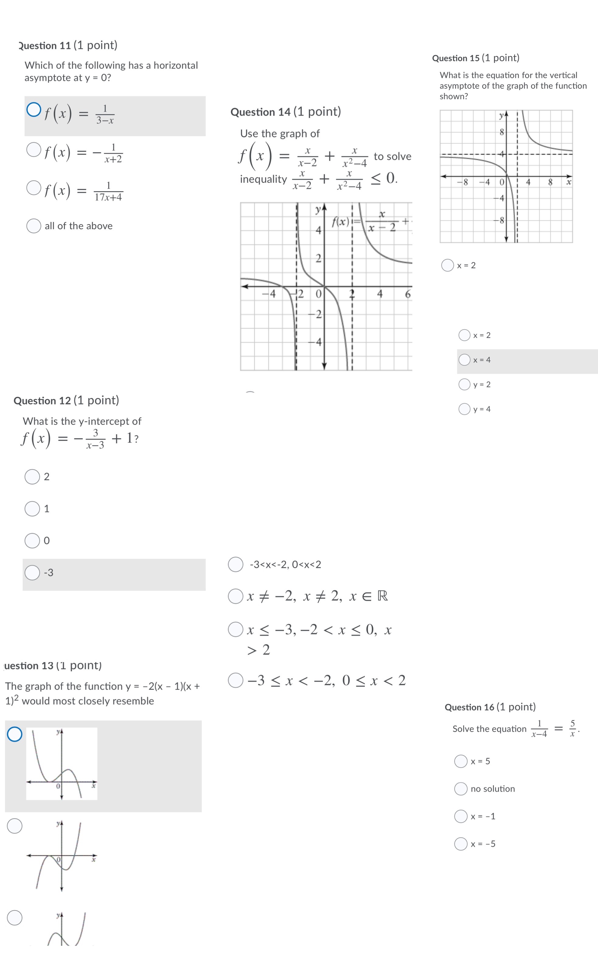 Advance function just the answer Question 11 (1 point) Which of the