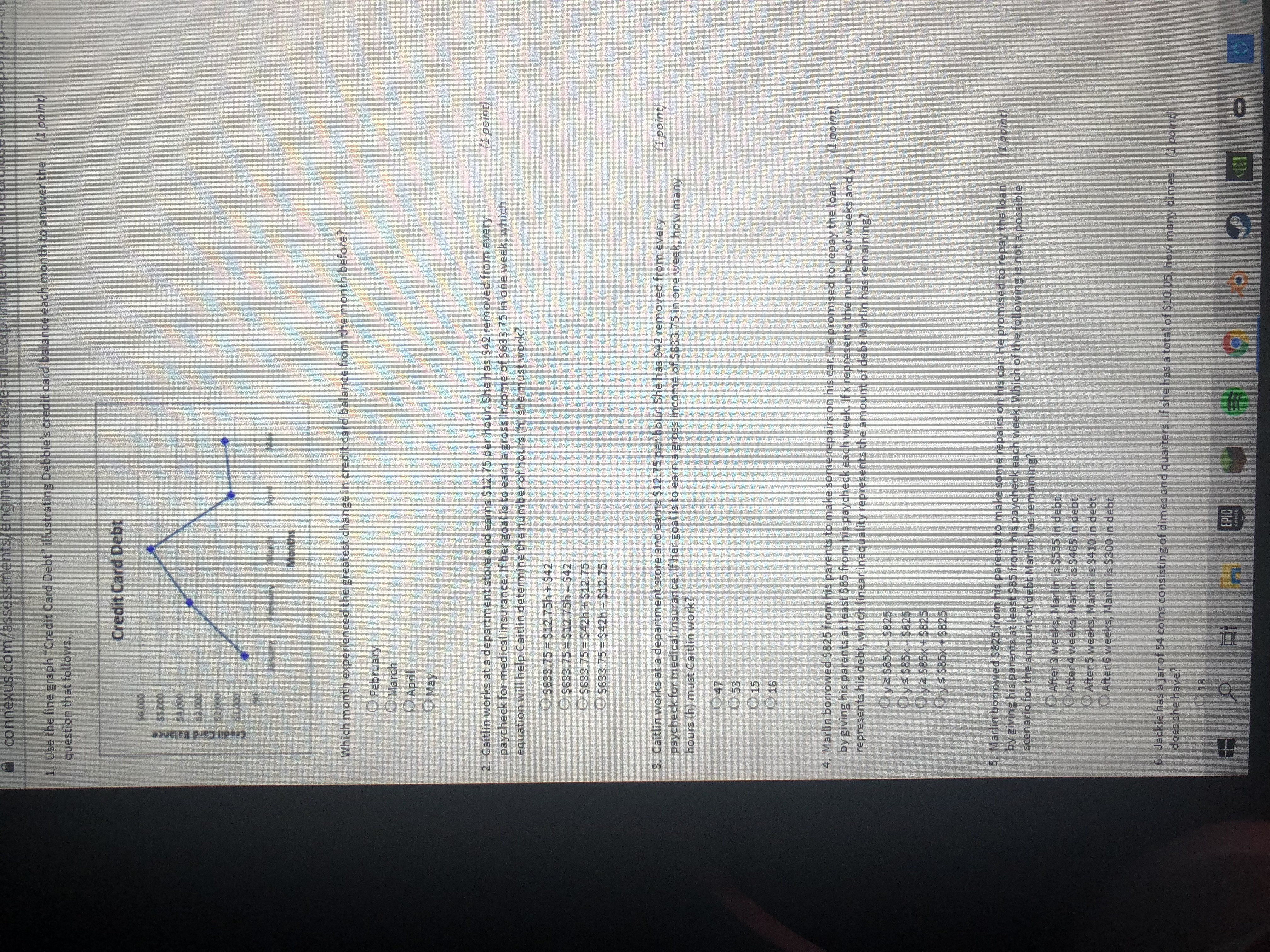 need help! connexus.com/assessments/ engine.aspxresize 1. Use the line graph "Credit Card Debt"
