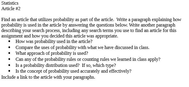 Statistics Article #2 Find an article that utilizes probability as part