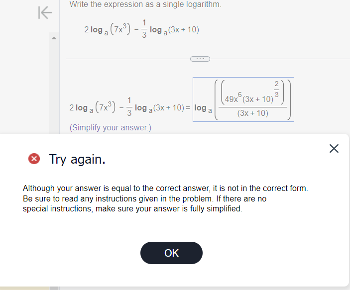 logarithm. 2 log (7x3 ) log a (3x + 10) 2 log