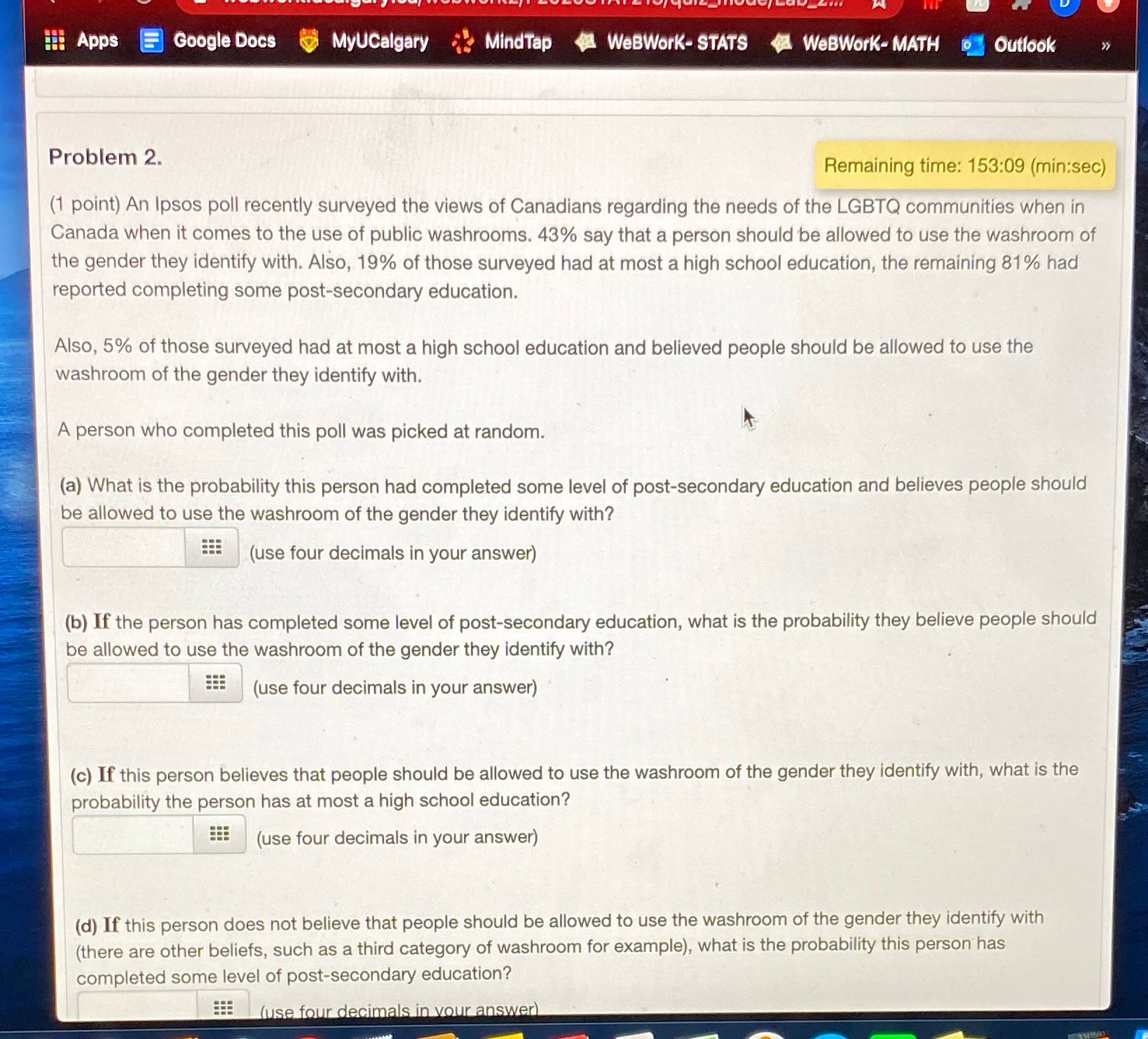 help pls 5;: Apps _= Google Docs 32: MyUCatgary MindTap WeBWorK- STATS