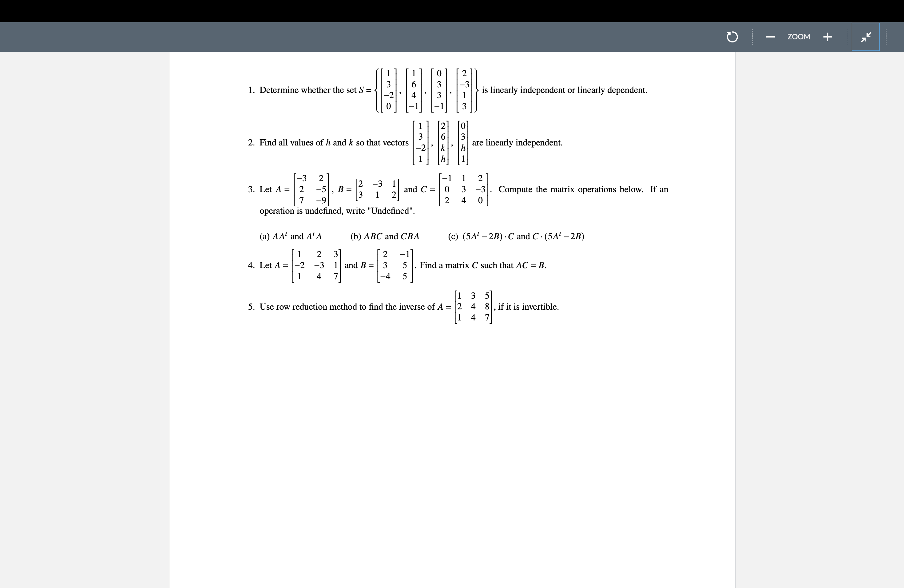 ZOOM + 1. Determine whether the set S = 2. Find