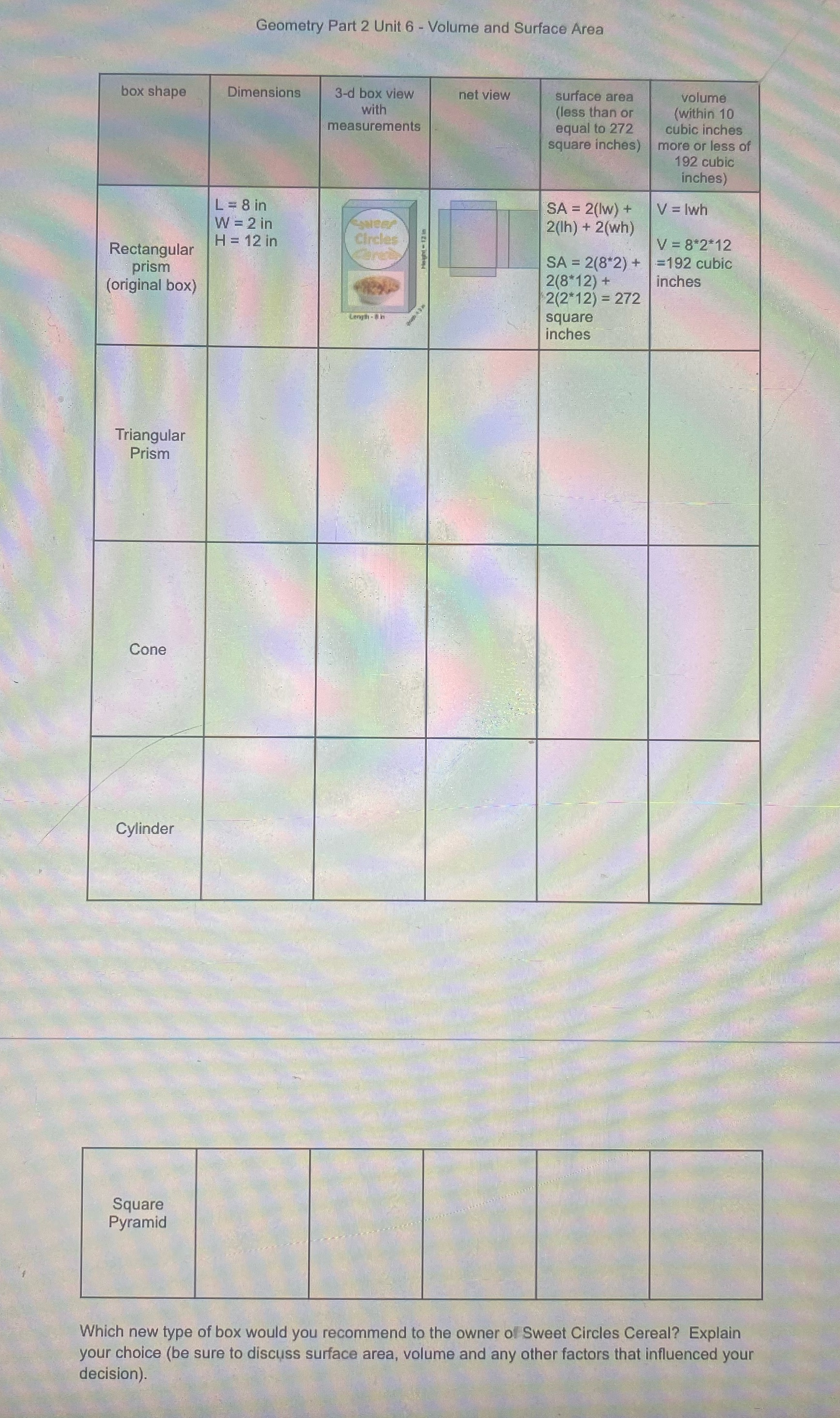 I Need help with this worksheet Geometry Part 2 Unit 6 -