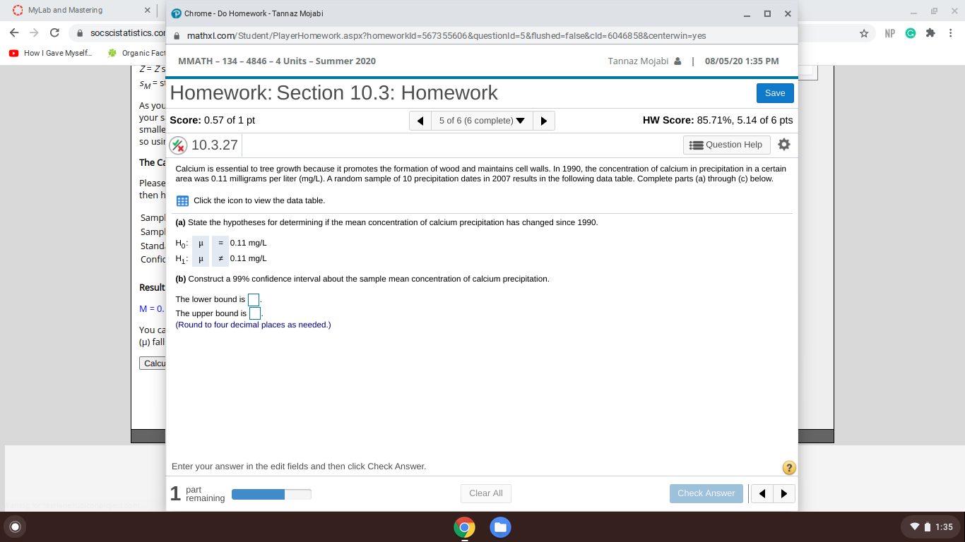 Construct a 99% confidence interval about the sample mean concentration of calcium