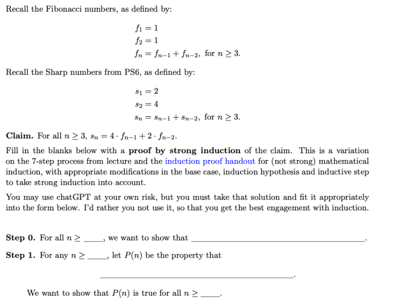  Recall the Fibonacci numbers. as dened by: f1= 1 f2 =1