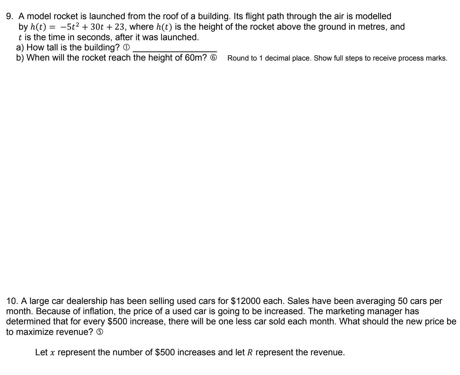 process marks. d) The equation for the axis of symmetry. Show steps