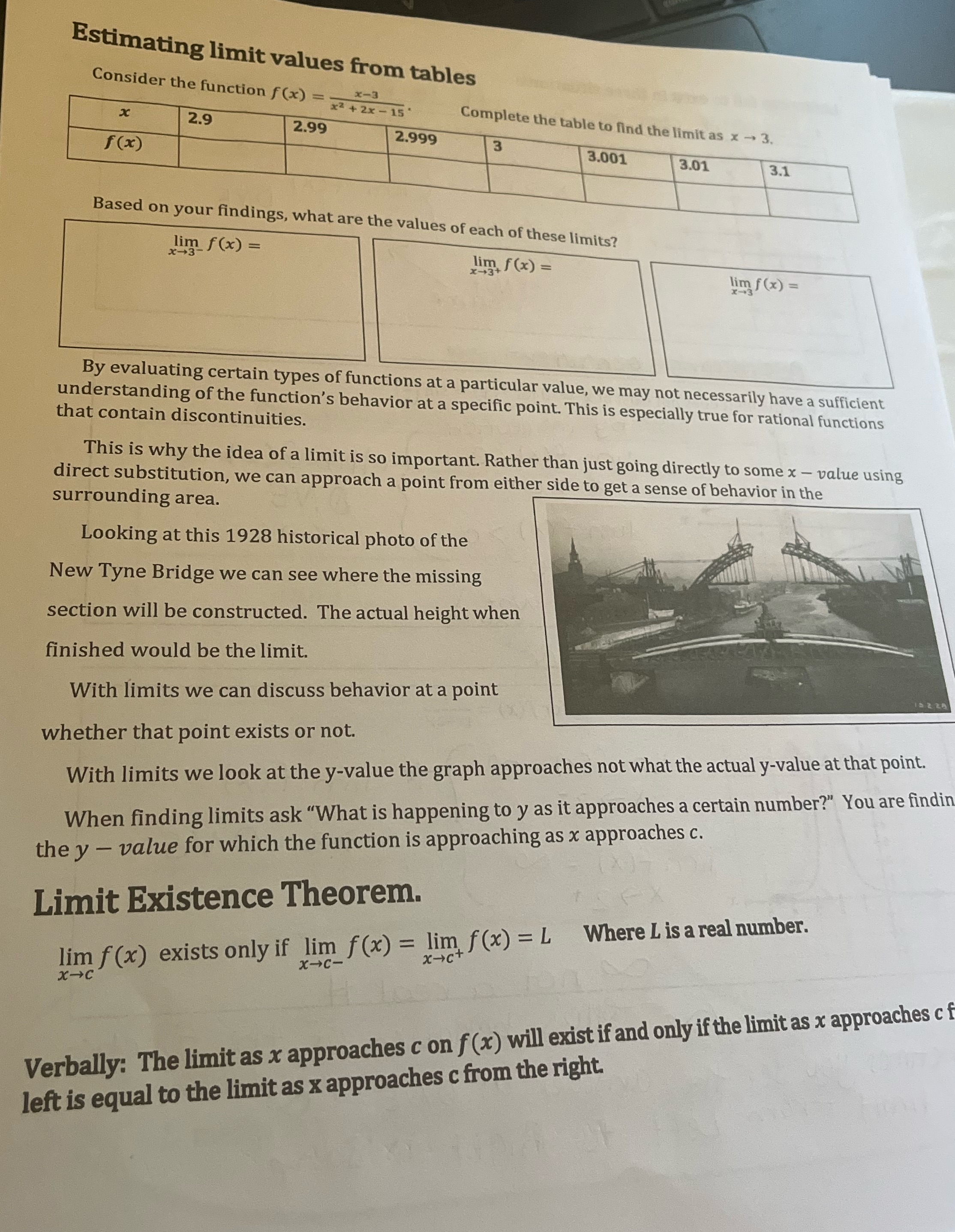  Estimating limit values from tables Consider the function f (x) =