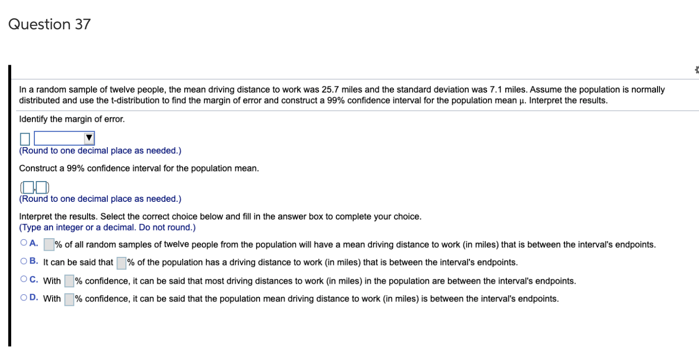 unsure how to complete Question 37 In a random sample of twelve