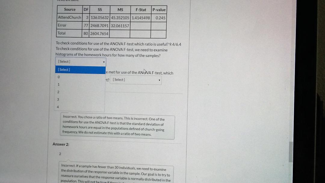 Give me the correct answer Source DF SS MS F-Stat P-value AttendChurch