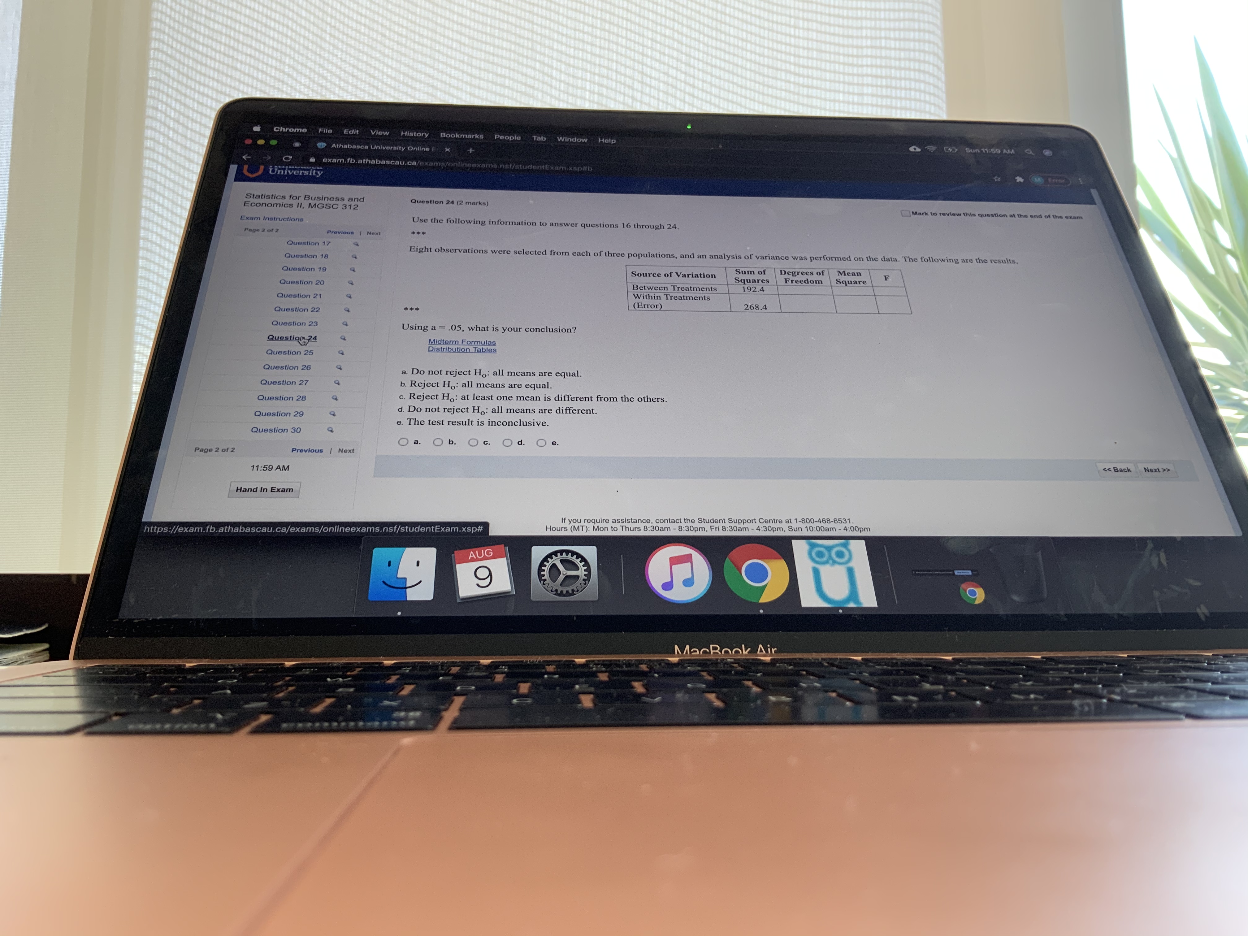 of 2 Use the following information to answer questions 16 through 24.