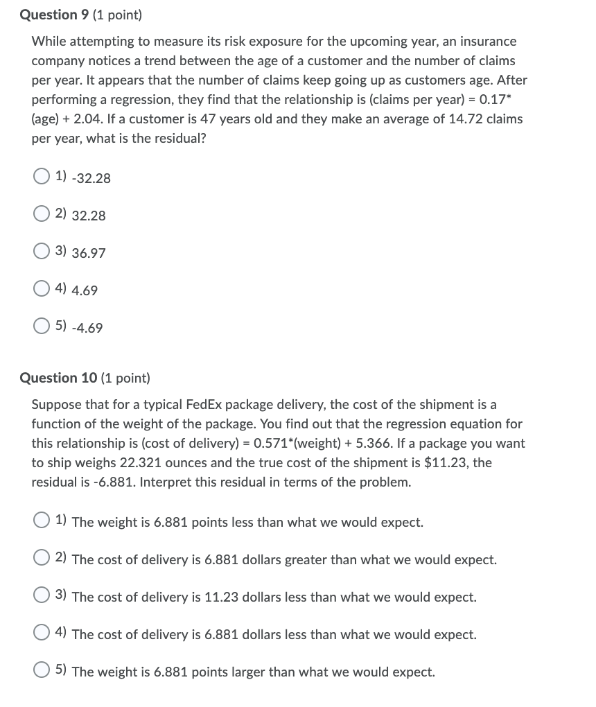 stat2160 questions Question 9 [1 point) While attempting to measure its risk