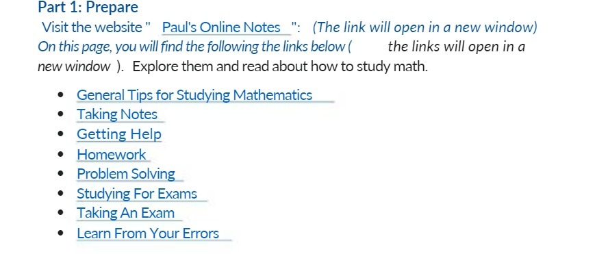 Part 1: Prepare Visit the website " Paul's Online Notes ":