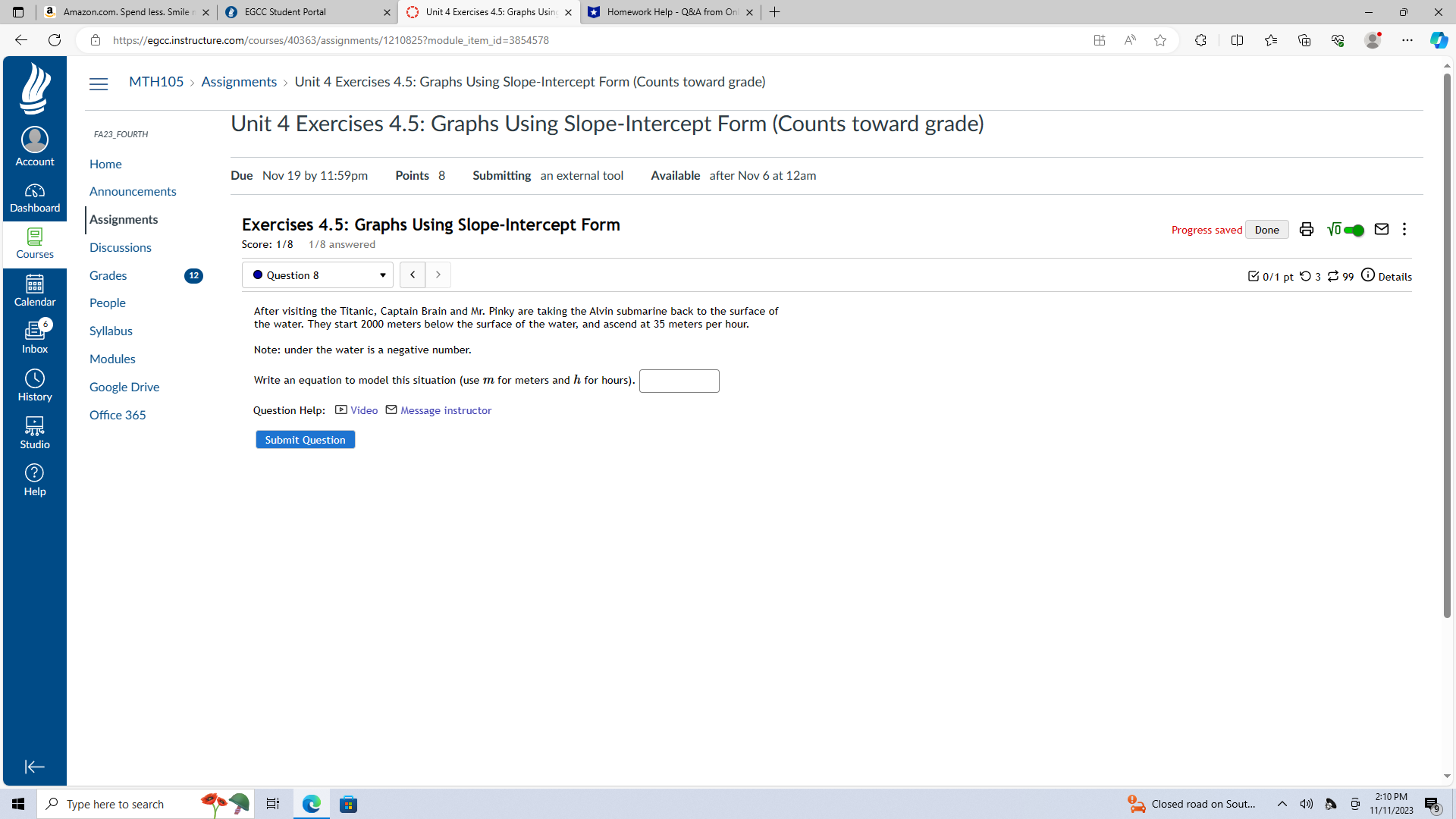 > Unit 4 Exercises 4.5: Graphs Using Slope-Intercept Form (Counts toward grade)
