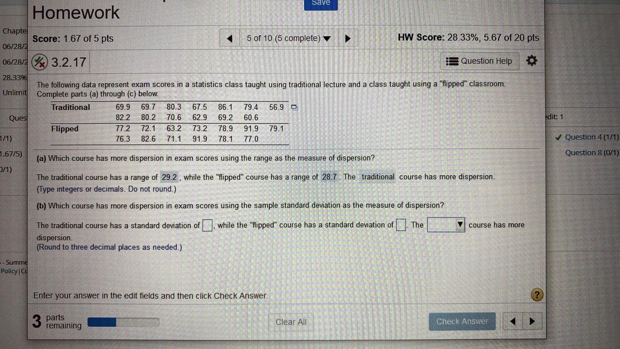 PLEASE ANSWER NUMBER c Homework Save Chapter 06/28/2 Score: 1 67 of