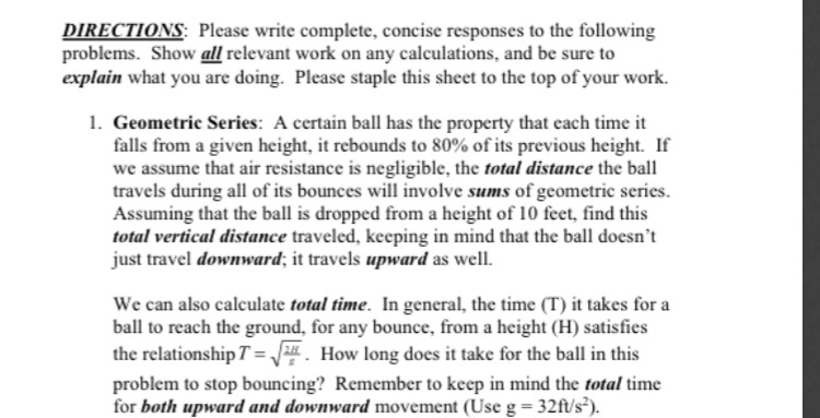 I need help understanding this DIRECTIONS: Please write complete, concise responses to