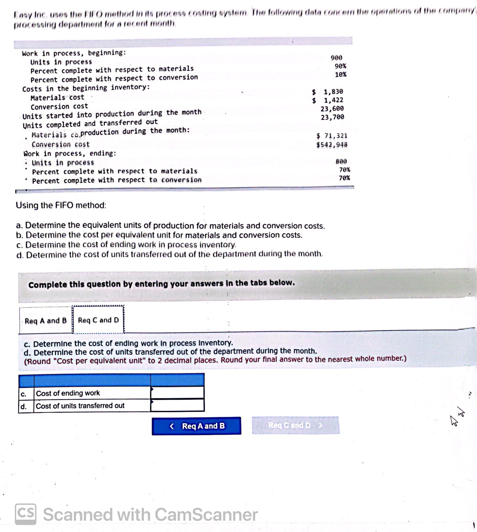 Solve req a and b Req C and d Easy Inc, uses