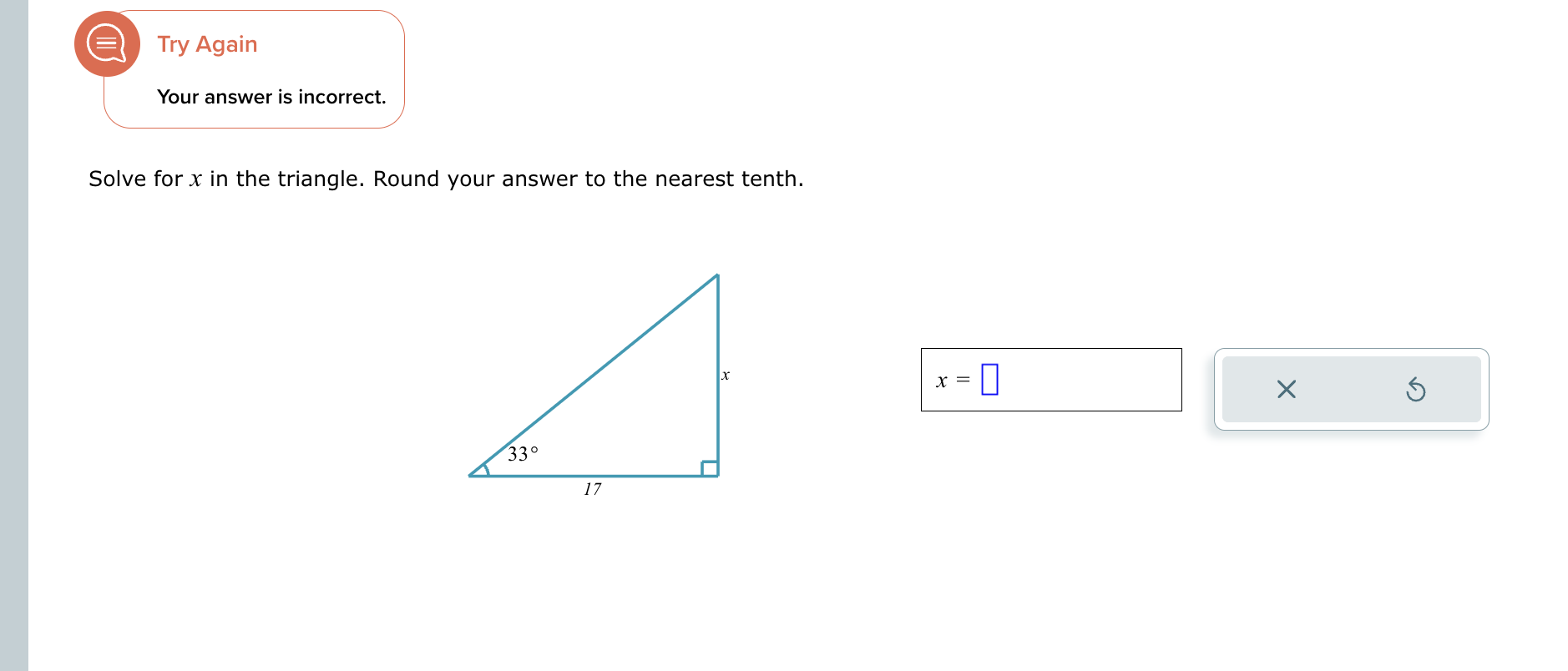 Try Again \\ ' Your answer is incorrect. ' \\ 1