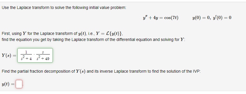 Use the Laplace transform to solve the following initial value problem:
