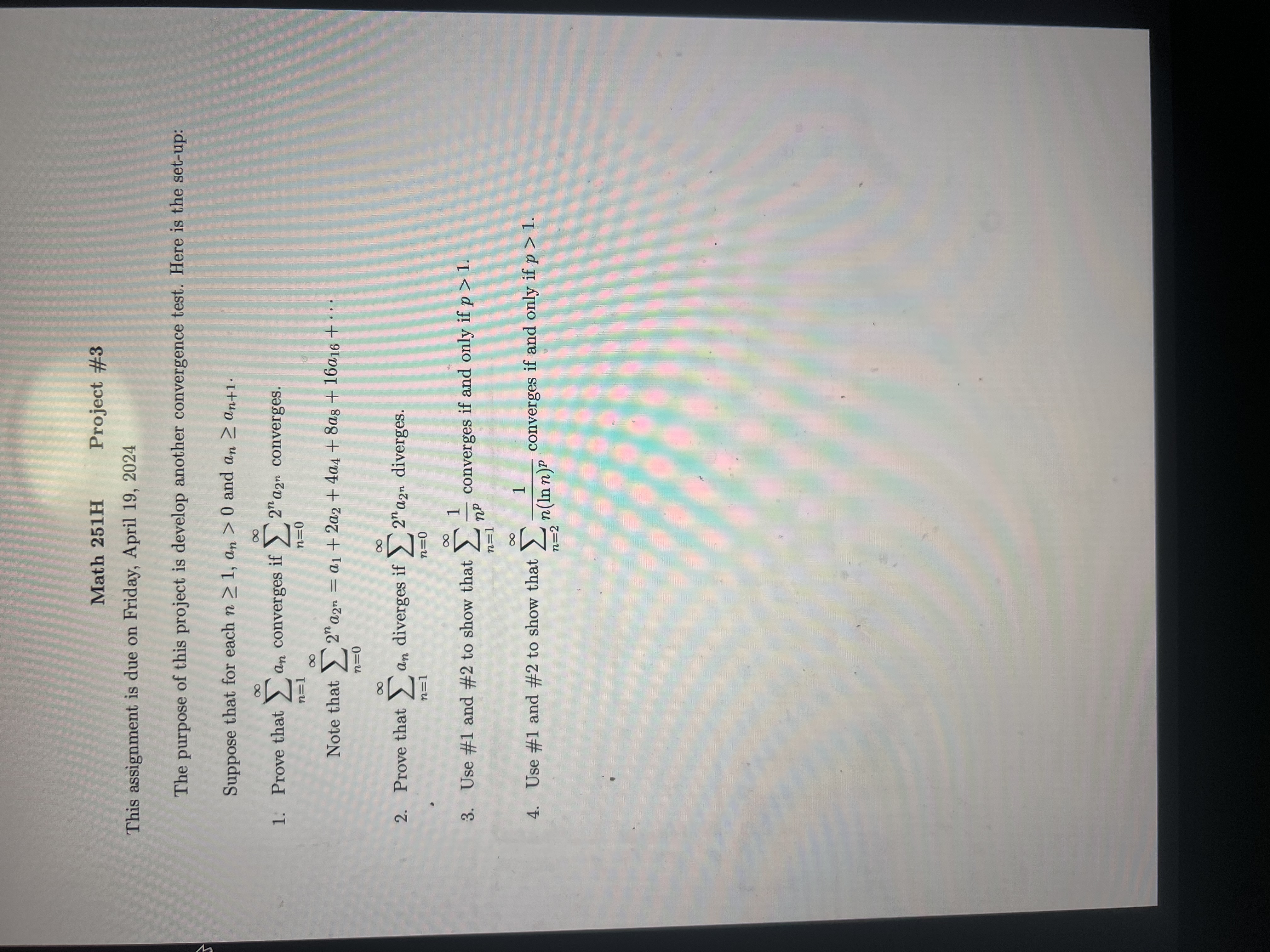  Math 251H Project #3 This assignment is due on Friday, April