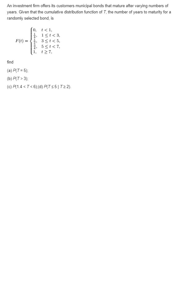 x = 10 (1) 16.Find the cumulative distribution function of the random