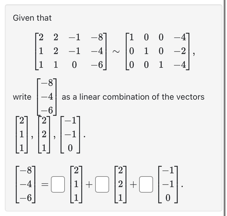 example, the answer w = 4v; + 50,9 + 6v3 would be