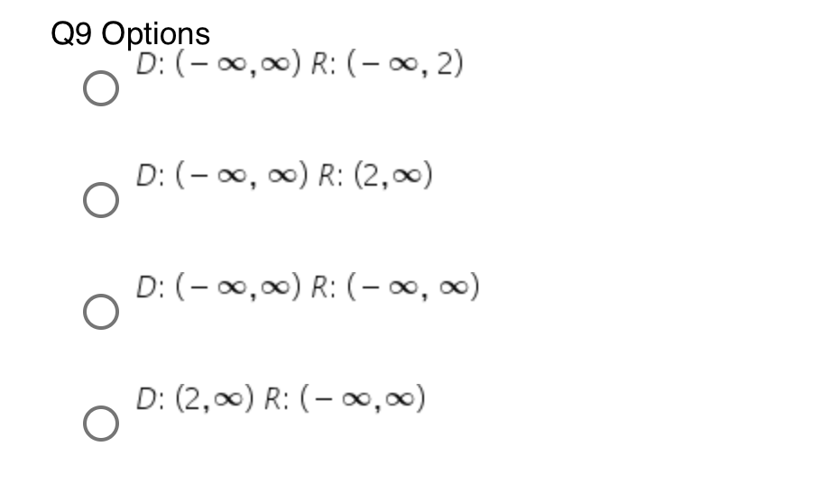 -4 -2 2 2 -4-Q3 Options O D: (-00, 00) R: (-