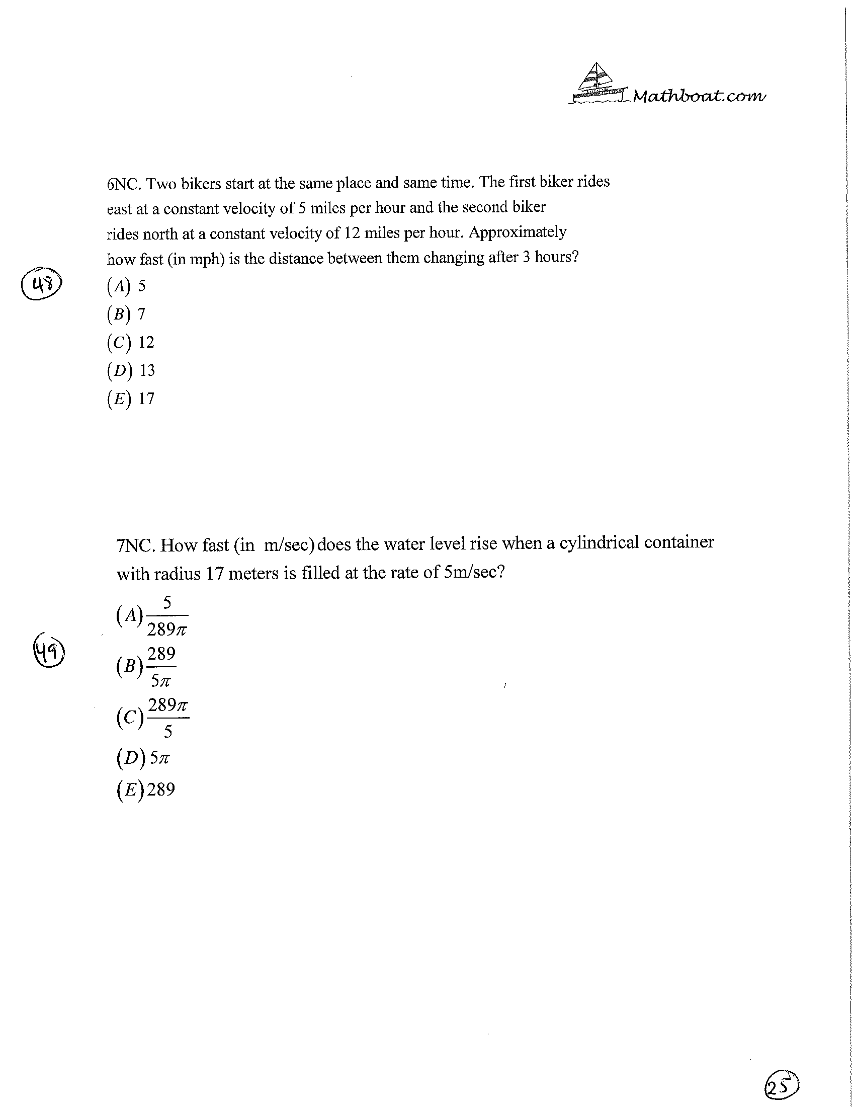 ( E) 2 2. (NC) Which of the following is y' if
