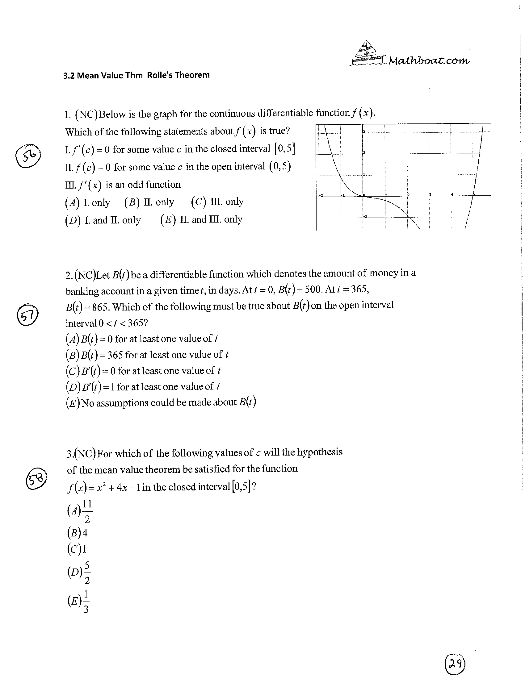 (E) - x' + sec y tan y 3NC. For what values