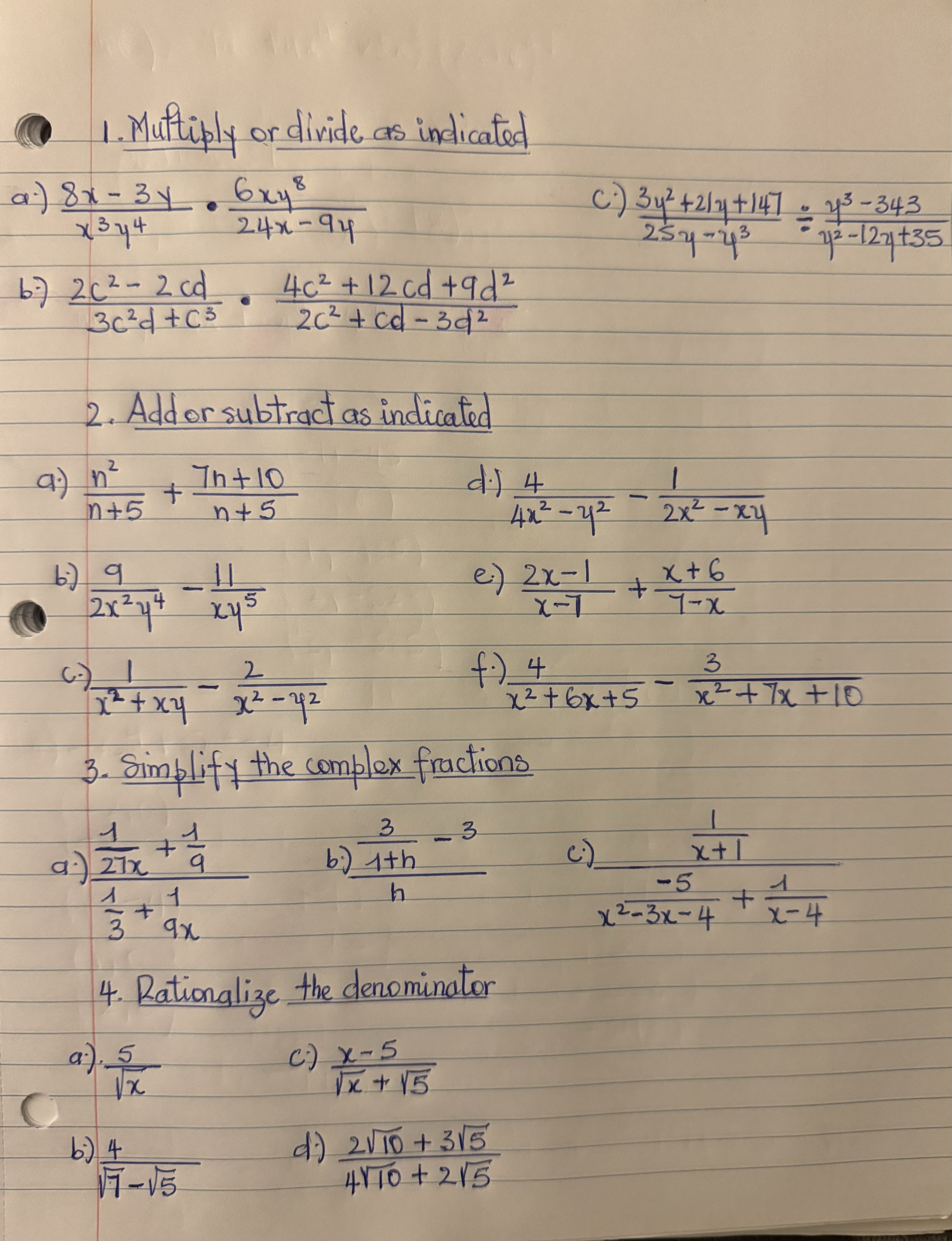  1. Multiply or divide as indicated a ) 8x - 3
